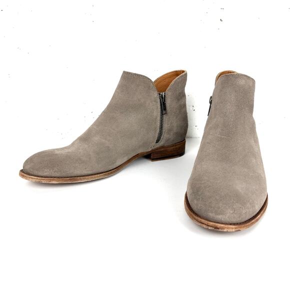 Frye Melissa Shootie Ankle Boots Brown Stone Suede Low Heel Side Zip Closure 9 - Picture 1 of 13